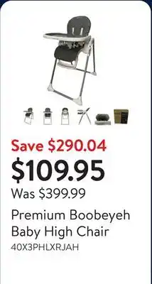 Walmart Premium Boobeyeh Baby High Chair offer