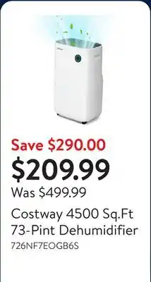 Walmart Costway 4500 Sq.Ft 73-Pint Dehumidifier offer