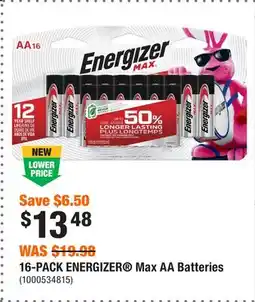 Home Depot 16-PACK ENERGIZER Max AA Batteries offer