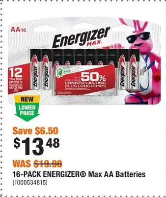Home Depot 16-PACK ENERGIZER Max AA Batteries offer
