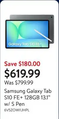 Walmart Samsung Galaxy Tab S10 FE+ 128GB 13.1 w/ S Pen offer