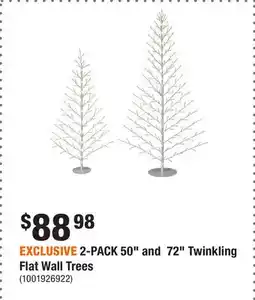 Home Depot EXCLUSIVE 2-PACK 50 and 72 Twinkling Flat Wall Trees offer