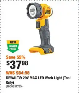 Home Depot DEWALT 20V MAX LED Work Light (Tool Only) offer