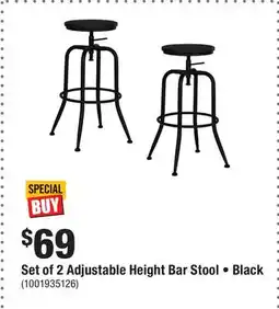 Home Depot Set of 2 Adjustable Height Bar Stool • Black offer