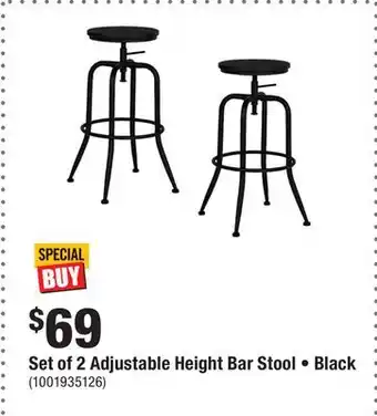 Home Depot Set of 2 Adjustable Height Bar Stool • Black offer