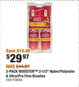 Home Depot 3-PACK WOOSTER 2-1/2 Nylon/Polyester & Ultra/Pro Firm Brushes offer
