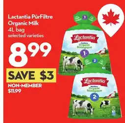 Longo's Lactantia PūrFiltre Organic Milk offer