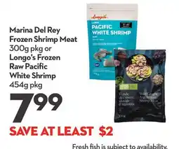 Longo's Frozen Shrimp Meat 300g pkg or Frozen Raw Pacific White Shrimp 454g pkg offer