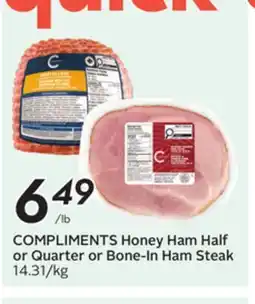 Sobeys COMPLIMENTS Honey Ham Half or Quarter or Bone-In Ham Steak offer