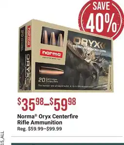 Cabela's Norma Oryx Centerfire Rifle Ammunition offer