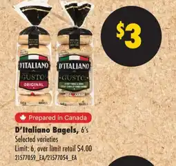 No Frills D'ITALIANO BAGELS, 6'S offer
