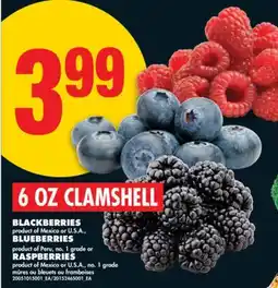 No Frills BLACKBERRIES, BLUEBERRIES OR RASPBERRIES, 6 OZ CLAMSHELL offer