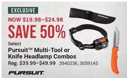 Cabela's Pursuit Multi-Tool or Knife Headlamp Combos offer