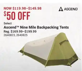 Cabela's Ascend Nine Mile Backpacking Tents offer