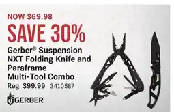 Cabela's Gerber Suspension NXT Folding Knife and Paraframe Multi-Tool Combo offer
