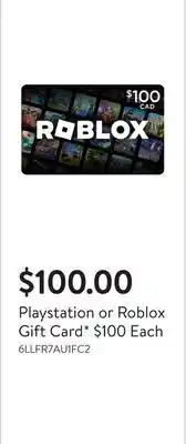 Walmart Playstation or Roblox Gift Card* $100 Each offer