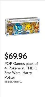 Walmart POP Games pack of 4. Pokemon, TNBC, Star Wars, Harry Potter offer
