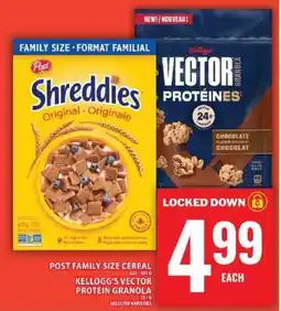 Food Basics Post Family Size Cereal & Kellogg's Vector Protein Granola offer