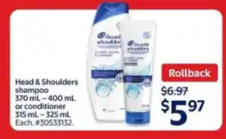 Walmart Head & Shoulders Shampoo or Conditioner offer