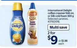 Walmart International Delight coffee creamer or Silk cold foam offer