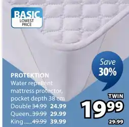 JYSK Protektion Water repellent mattress protector offer