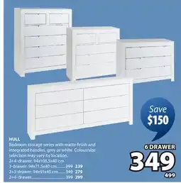 JYSK HULL Bedroom storage series with matte finish and integrated handles offer