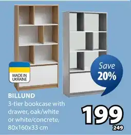 JYSK Billund 3-tier bookcase with drawer offer