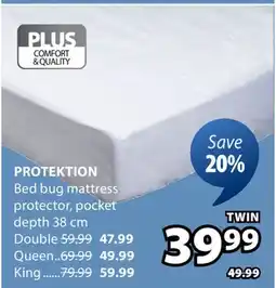 JYSK PROTEKTION Bed bug mattress protector,pocket depth 38 cm offer