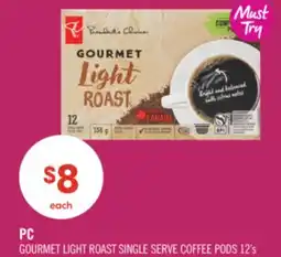 Shoppers Drug Mart PC GOURMET LIGHT ROAST SINGLE SERVE COFFEE PODS 12's offer