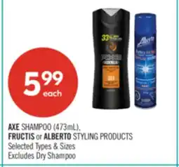 Shoppers Drug Mart AXE SHAMPOO (473mL), FRUCTIS or ALBERTO STYLING PRODUCTS offer