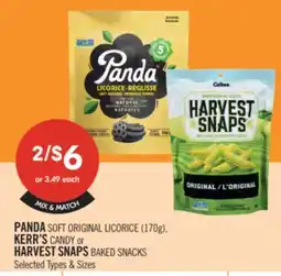 Shoppers Drug Mart PANDA SOFT ORIGINAL LICORICE (170g), KERR'S CANDY or HARVEST SNAPS BAKED SNACKS offer