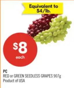 Shoppers Drug Mart PC RED or GREEN SEEDLESS GRAPES offer