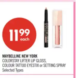 Shoppers Drug Mart MAYBELLINE NEW YORK COLORSTAY LIFTER LIP GLOSS, COLOUR TATTOO EYESTIX or SETTING SPRAY offer