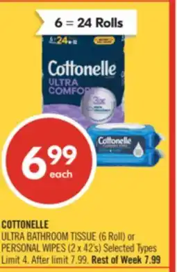 Shoppers Drug Mart COTTONELLE ULTRA BATHROOM TISSUE (6 Roll) or PERSONAL WIPES (2 x 42's) offer