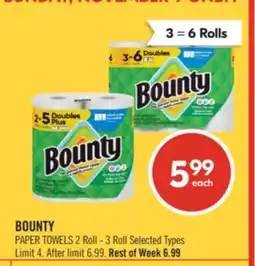 Shoppers Drug Mart BOUNTY PAPER TOWELS 2 Roll - 3 Roll offer