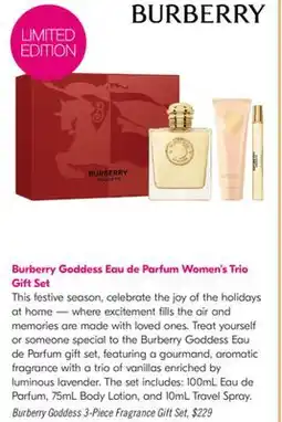 Shoppers Drug Mart Burberry Goddess Eau de Parfum Women's Trio Gift Set offer