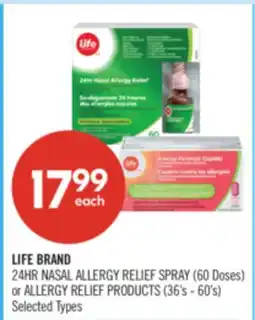 Shoppers Drug Mart LIFE BRAND 24HR NASAL ALLERGY RELIEF SPRAY (60 Doses) or ALLERGY RELIEF PRODUCTS (36's - 60's) offer