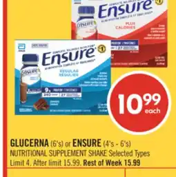 Shoppers Drug Mart GLUCERNA (6's) or ENSURE (4's - 6's) NUTRITIONAL SUPPLEMENT SHAKE offer