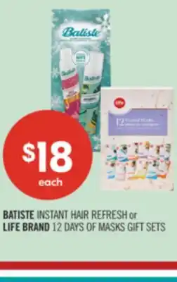 Shoppers Drug Mart BATISTE INSTANT HAIR REFRESH or LIFE BRAND 12 DAYS OF MASKS GIFT SETS offer