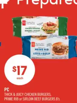 Shoppers Drug Mart PC THICK & JUICY CHICKEN BURGERS, PRIME RIB or SIRLOIN BEEF BURGERS offer