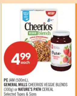 Shoppers Drug Mart PC JAM (500mL), GENERAL MILLS CHEERIOS VEGGIE BLENDS (300g) or NATURE'S PATH CEREAL offer