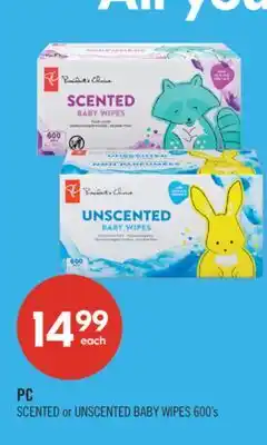 Shoppers Drug Mart PC SCENTED or UNSCENTED BABY WIPES offer