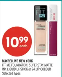 Shoppers Drug Mart MAYBELLINE NEW YORK FIT ME FOUNDATION, SUPERSTAY MATTE INK LIQUID LIPSTICK or 24 LIP COLOUR offer
