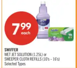 Shoppers Drug Mart SWIFFER WET JET SOLUTION (1.25L) or SWEEPER CLOTH REFILLS (10's - 16's) offer