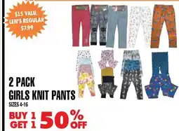 Len's Mill Stores 2 PACK GIRLS KNIT PANTS offer