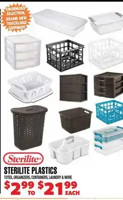 Len's Mill Stores STERILITE PLASTICS TOTES, ORGANIZERS CONTAINERS LAUNDRY & MORE offer