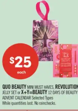 Shoppers Drug Mart QUO BEAUTY MINI MUST HAVES, REVOLUTION JELLY SET or X+Y=BEAUTY 12 DAYS OF BEAUTY ADVENT CALENDAR offer