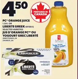 Independent City Market PC ORANGE JUICE, 1.54 L OR LIBERTE GREEK, 4X100 G offer