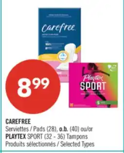 Pharmaprix CAREFREE Pads (28), o.b. (40) or PLAYTEX SPORT (32 - 36) Tampons offer