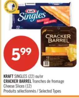 Pharmaprix KRAFT SINGLES (22) or CRACKER BARREL Cheese Slices (12) offer